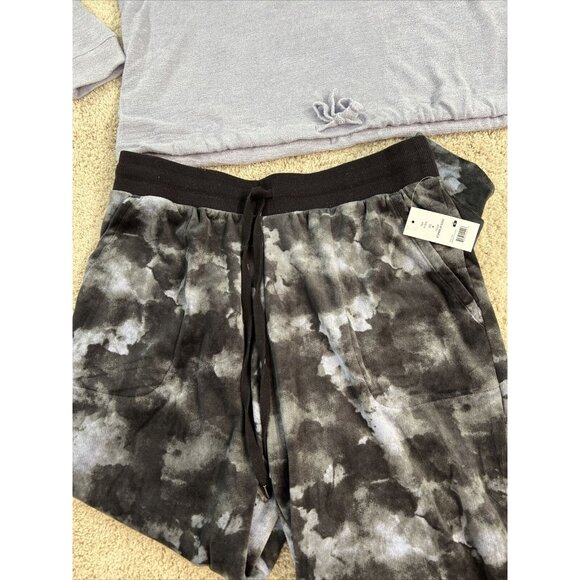 THREE DOTS Pajama Set Womans M Purple Gray Black knit Velour Lounge Stretch NWT - Picture 3 of 16